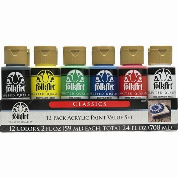 2 Pack FolkArt 5211E Acrylic Craft Paint Set, Matte Finish, Classic, Set of 12, 24 fl oz