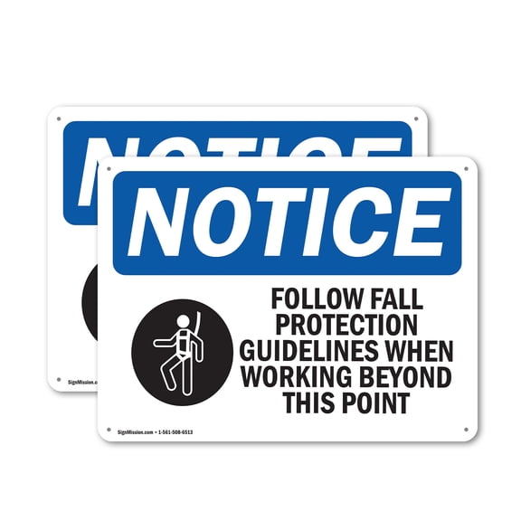 (2 Pack) Follow Fall Protection Guidelines OSHA Notice Sign 18 Inch X 12 Inch Indoor / Outdoor Rust-Free Aluminum Metal Signs for Workplace, Workshop, and Construction Site, Made in the