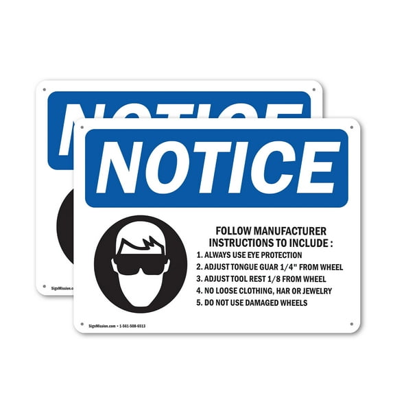 (2 Pack) Follow Manufacturer Instructions OSHA Notice Sign 24 Inch X 18 Inch Indoor / Outdoor Rust-Free Aluminum Metal Signs for Workplace, Workshop, and Construction Site, Made in the