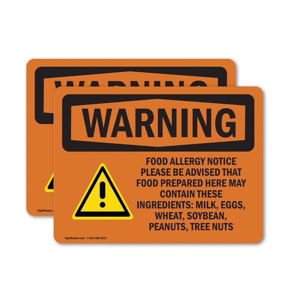 (2 Pack) Food Allergy Notice Please Be With Symbol OSHA Warning Sign