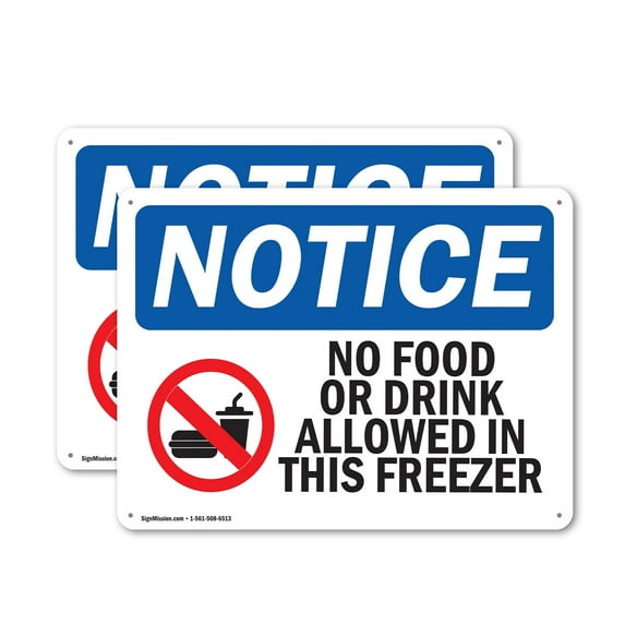 (2 Pack) No Food Or Drink Allowed In OSHA Notice Sign 14 Inch X 10 Inch Indoor / Outdoor Rust-Free Aluminum Metal Signs for Workplace, Workshop, and Construction Site, Made in the USA