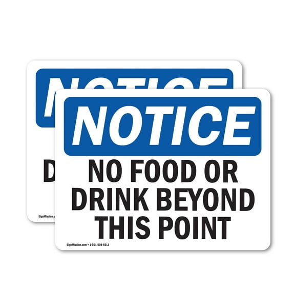 (2 Pack) No Food Or Drink Beyond This Point OSHA Notice Sign 7 Inch X 5 Inch Vinyl Label Decal Sticker Weather Resistant, UV Protected for Workplace, Business, and Construction Site,