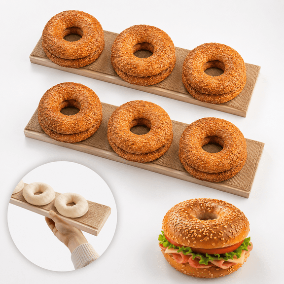 2-Pack Food Grade Cedar Bagel Baking Boards with Burlap Covers