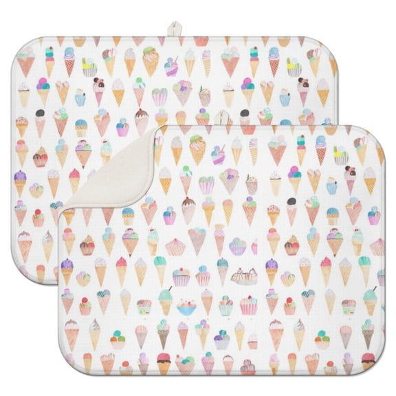 2 Pack Food Pattern Dish Drying Mats - Extra Thick Absorbent Microfiber Heat Resistant Mat for Sweet Treats & Summer