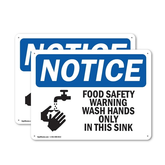 (2 Pack) Food Safety Warning Wash Hands OSHA Notice Sign 14 Inch X 10 Inch Plastic Sign, Weather Resistant, UV Protected for Workplace, Business, and Construction Site, Made in the USA