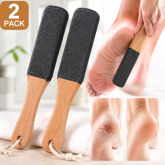 2 Pack Foot File Callus Remover with Wooden Handle, Professional Pedicure Foot Scrubber Grater for Dead Skin on Heels and Feet, Double Sided Foot Filer for Men and Women at Home or Salon