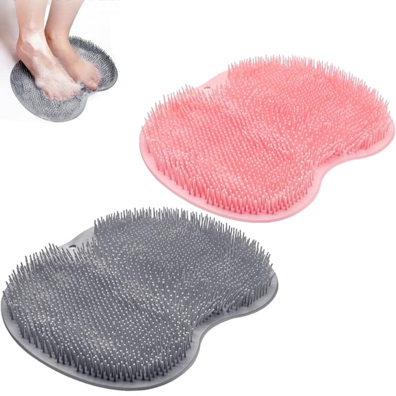 2 Pack Foot Scrubber in Shower,Shower Foot Scrubber Mat Back Washer Exfoliating Bath Wash Pad Wall Mounted Slip Suction Cups for Use in Cleaner Men and Women