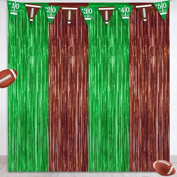 2 Pack Football Party Decorations, 3.28 FT x 7.05 FT Tinsel Backdrop, Brown Green Foil Fringe Curtains Metallic Party Streamer, Football Party Supplies Game Day Decorations 2026