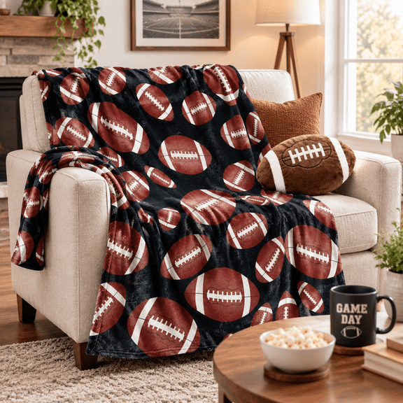 2 Pack Football Throw Blanket and Pillow Set for Couch and Sofa Decor