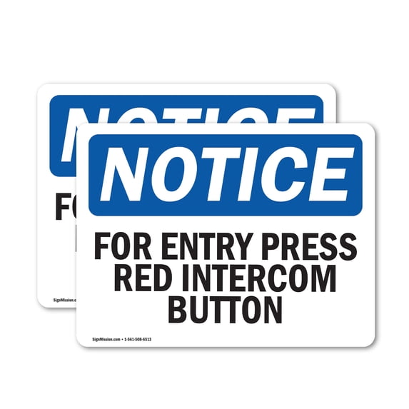 (2 Pack) For Entry Press Red Intercom Button OSHA Notice Sign