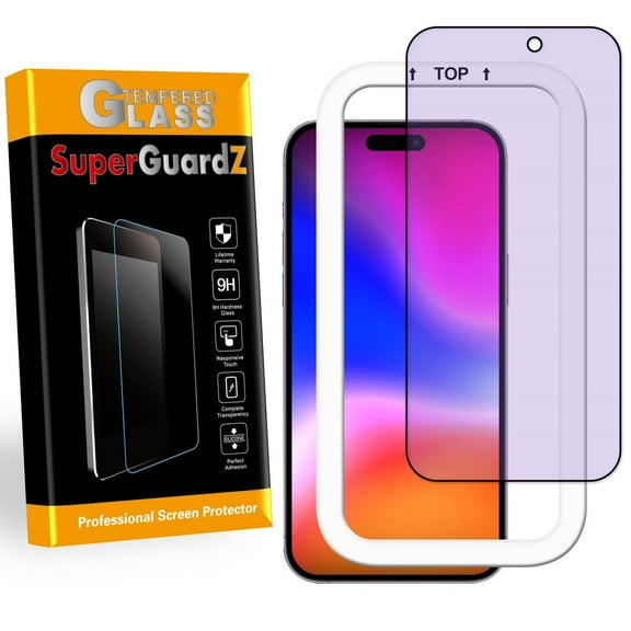 [2-Pack] For iPhone 16 Plus - SuperGuardZ Anti Blue Light [Eye Protection] Full Cover Tempered Glass Screen Protector, 9H, Anti-Scratch + Installation Tray