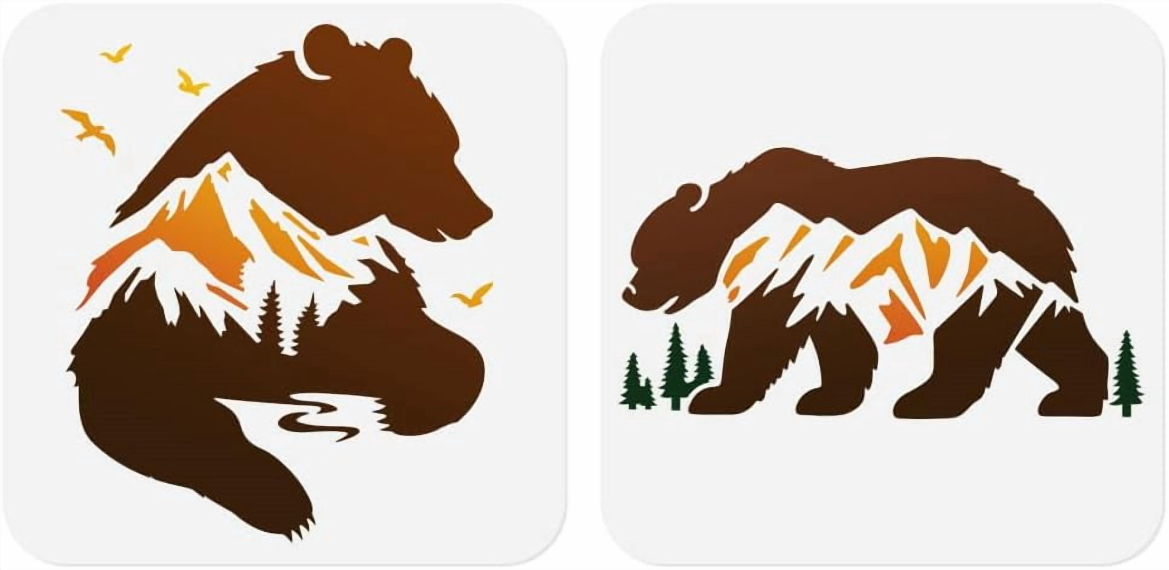 2 Pack Forest Mountain Bear Craft Stencils for Drawing 11.8 x 11.8 Inch ...