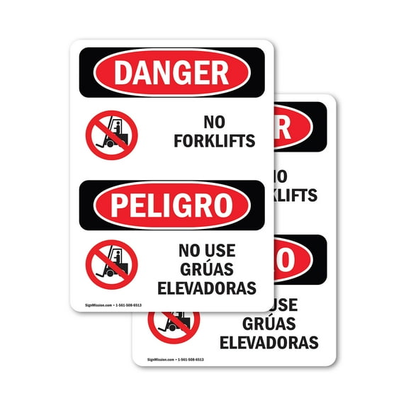 (2 Pack) No Forklifts Bilingual OSHA Danger Sign 10 Inch X 14 Inch Vinyl Label Decal Sticker Weather Resistant, UV Protected for Workplace, Business, and Construction Site, Made in the