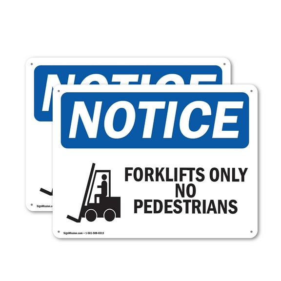 (2 Pack) Forklifts Only No Pedestrians OSHA Notice Sign 10 Inch X 7 Inch Plastic Sign, Weather Resistant, UV Protected for Workplace, Business, and Construction Site, Made in the USA