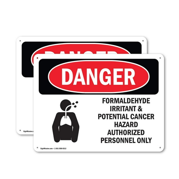 (2 Pack) Formaldehyde Irritant Hazard OSHA Danger Sign 18 Inch X 12 Inch Plastic Sign, Weather Resistant, UV Protected for Workplace, Business, and Construction Site, Made in the USA