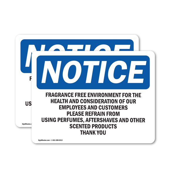 (2 Pack) Fragrance Free Environment For The Health OSHA Notice Sign