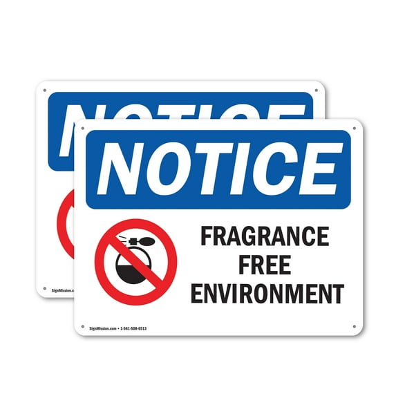 (2 Pack) Fragrance Free Environment OSHA Notice Sign 18 Inch X 12 Inch Indoor / Outdoor Rust-Free Aluminum Metal Signs for Workplace, Workshop, and Construction Site, Made in the USA