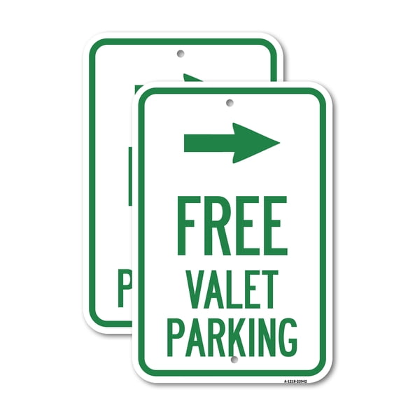 (2 Pack) Free Valet Parking with Right Arrow | 18" X 24" Heavy-Gauge Aluminum Sign | Rust Free Aluminum, Weather Resistant, Waterproof, Fade Resistant, 2 Pre-drilled Holes