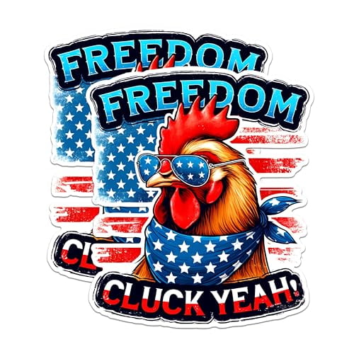 (2 Pack) Freedom Cluck Yeah Magnets - Patriotic Chicken Magnets - Funny Refrigerator Magnets- 5" On Longest Side - for Fridges, Toolboxes, Cars - Made in USA - MAG2723