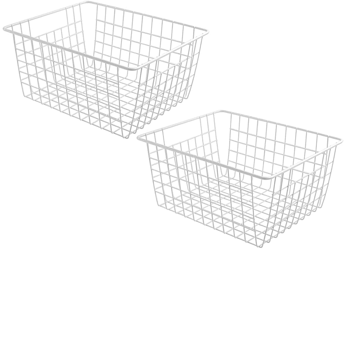 2 Pack Freezer White Wire Baskets for Organizing Office Wire Storage Basket with Built-in Handles, 14" Large White Metal Baskets for Pantry Freezer Kitchen Cabinets