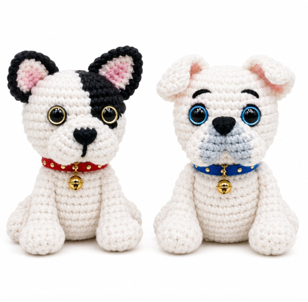 2 Pack French Bulldog Crochet Kit for Beginners, Dog Amigurumi Starter Set with Step by Step Video Tutorials, TIKA