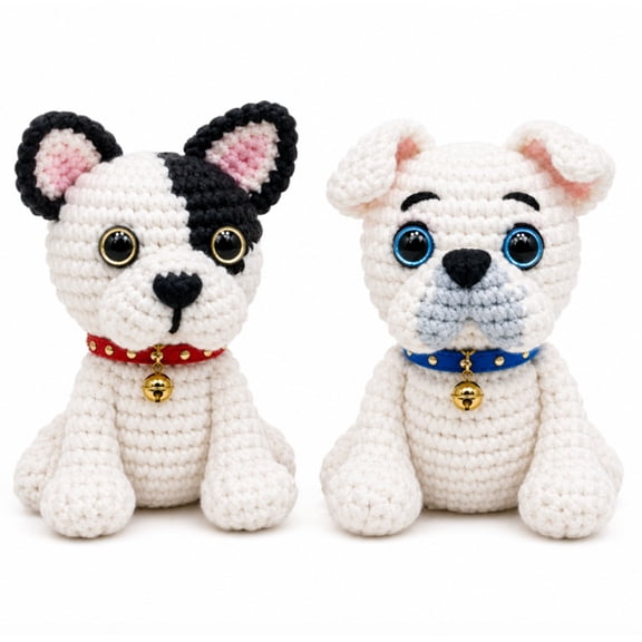 2 Pack French Bulldog Crochet Kit for Beginners, Dog Amigurumi Starter Set with Step by Step Video Tutorials, TIKA