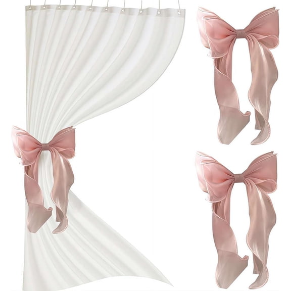 2 Pack French Silky Bow Curtain Tiebacks,Elegant Lace Ribbon for Curtains Decorative Rope Accessories,French Bow Ties Rope Holdbacks Accessories for Weddings Home Bedroom Office Decorations(Pink)