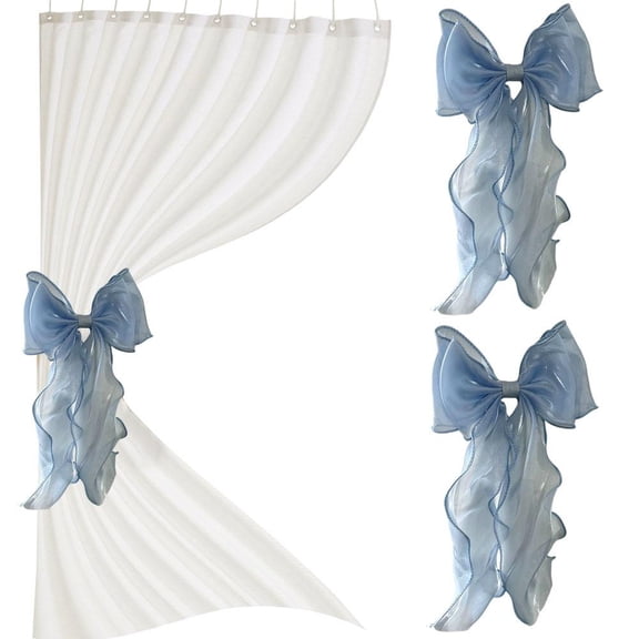 2 Pack French Silky Bow Curtain Tiebacks,Elegant Lace Ribbon for Curtains Decorative Rope Accessories,French Bow Ties Rope Holdbacks Accessories for Weddings Home Bedroom Office Decorations
