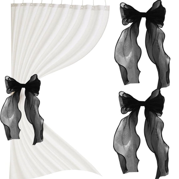 2 Pack French Silky Bow Curtain Tiebacks,Elegant Lace Ribbon For ...