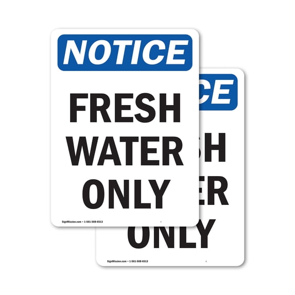 (2 Pack) Fresh Water Only OSHA Notice Sign 5 Inch X 3.5 Inch Vinyl Label Decal Sticker Weather Resistant, UV Protected for Workplace, Business, and Construction Site, Made in the USA