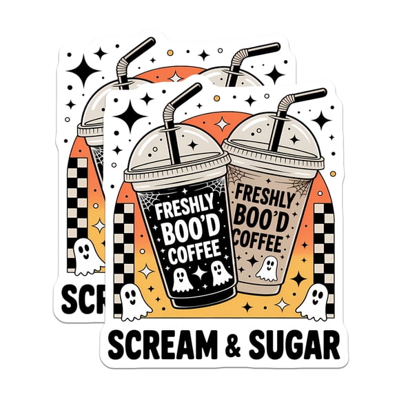 (2 Pack) Freshly Boo'd Coffee Magnets - Halloween Ghost Drinks - Autumn Spooky Cafe Decor - Fun Fall Refrigerator Art - 5 Inches On Longest Side - Thick Durable Magnet - Made in USA - MAG22312
