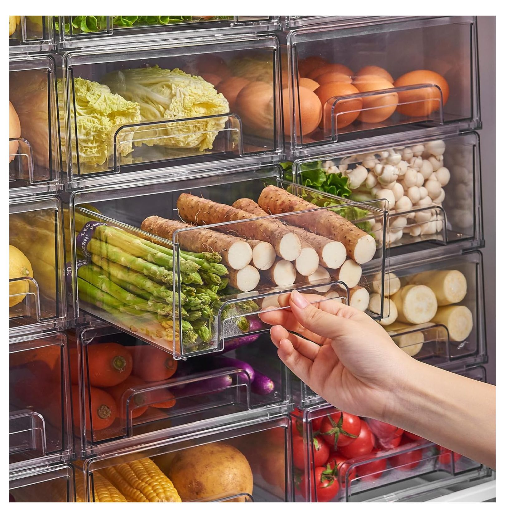 2 Pack Fridge Drawers, Clear Refrigerator Organizer Bins with Pullout