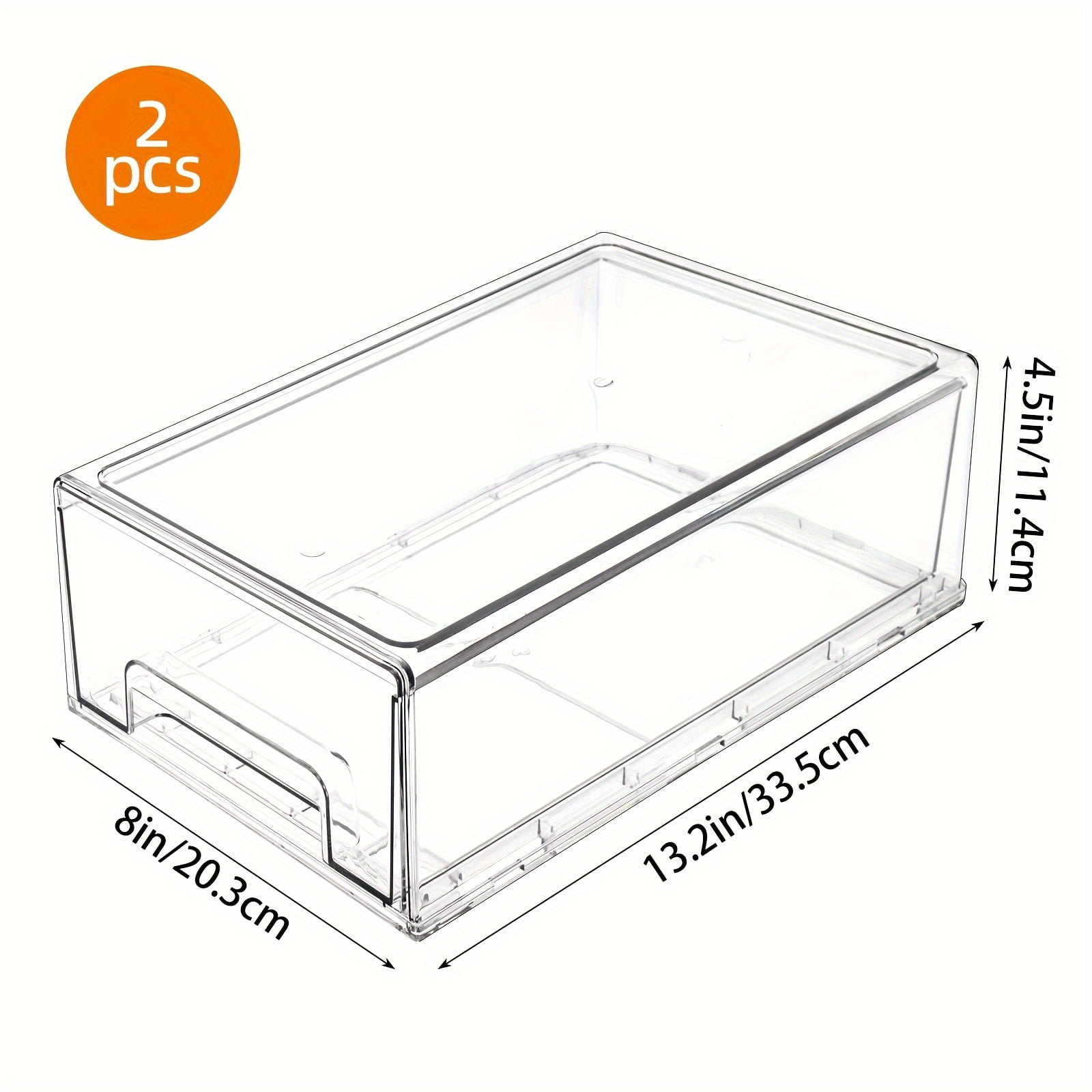 2 Pack Fridge Organizer Bins, Fridge Drawer Organizer Stackable Pull