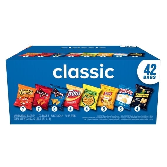 2 Pack Frito Lay Classic Mix Chips Variety pack, Mega Size, 1 oz, 42 Count