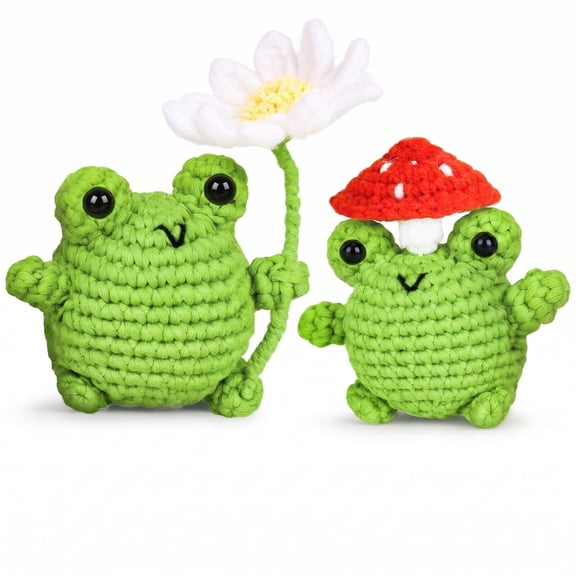 2 Pack Frog Amigurumi Crochet Kit for Beginners, DIY Animal Crochet Starter Set with Video Tutorials, Yarn, Hooks and Accessories Included