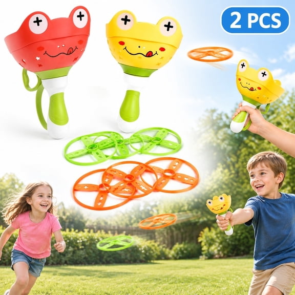 2 Pack Frog Disc Launcher Toy Set with Flying Discs Outdoor Backyard Game for Family Party Beach Park Fun