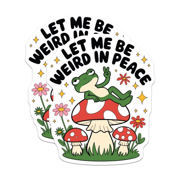 (2 Pack) Frog Peace Sign Magnets - Weird in Peace - Mushroom Decor - 5" On Longest Side - Premium Magnet - for Cars, Refrigerators, Toolboxes, Lockers - Made in USA - MAG16709