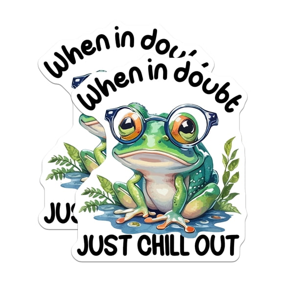 (2 Pack) Frog Stickers - Chill Frog - Relaxing Animal Stickers- 5" On Longest Side - Sticks to Smooth Flat Surfaces - Made in USA - BMCS16644