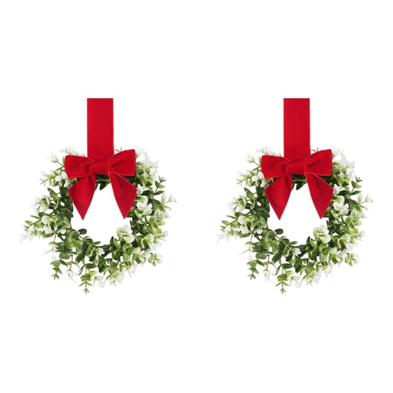 2‑Pack Front Door Greenery Wreath with Decorative Bow, Artificial Eucalyptus Seasonal Hanging Wreath for Porch Mantel Decor