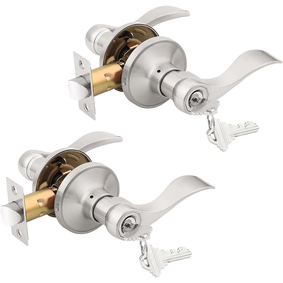 2 Pack Front Door Handles with Lock and Key Wave Style Keyed Entry handleset Entrance Door Knob Lockset(Different Keys)