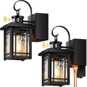 2-Pack Front Porch Light with GFCI Outlet, Black Motion Sensor Outdoor Light Fixtures Wall Mount, Exterior Wall Sconce with Adjustable Sense Range, 100% Aluminum Coach Lantern for Garage, Patio