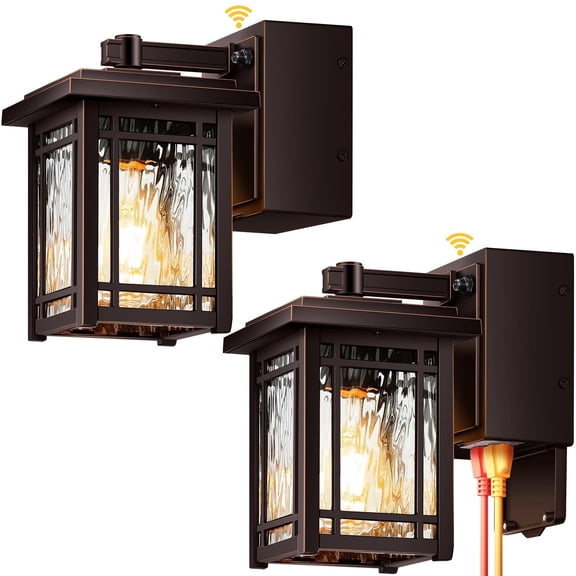 2-Pack Front Porch Lights with GFCI Outlet, Oil Rubbed Bronze Dusk to Dawn Outdoor Wall Lantern, Anti-Rust Outdoor Garage Lights Wall Mount, Waterproof Modern Exterior Coach Light Fixtures