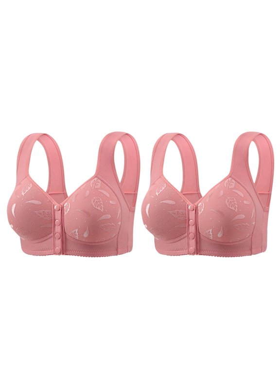 2 Pack Front Snap Closure Bras for Women, No Underwire Push up Bralettes Plus Size Soft Breathable Maternity Sleeping Underwear Style B-1 New Yoga Bras for Women Pinky 5XL