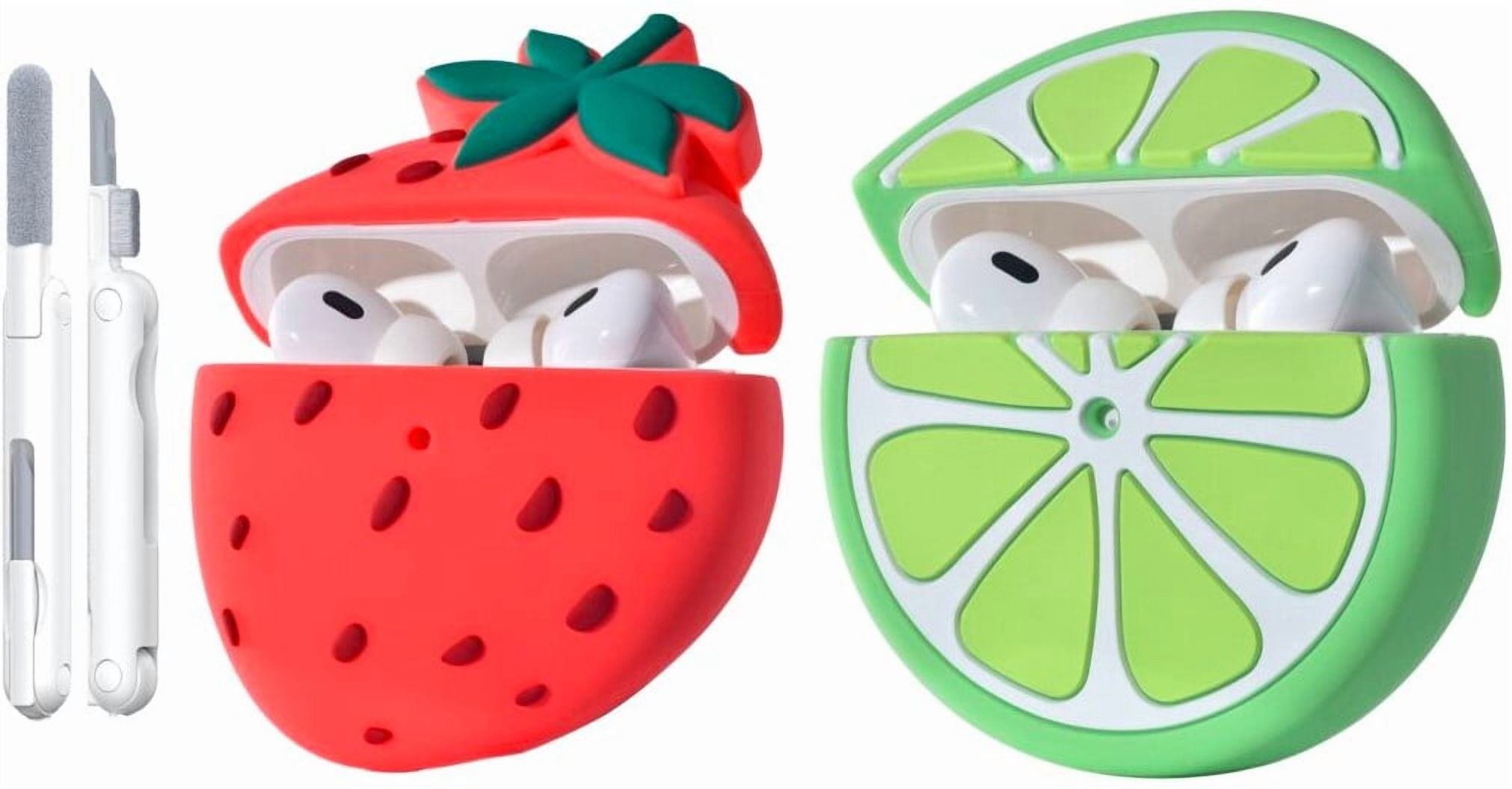 Posh Tech 2-Pack Strawberry and Lime Silicone Case and Cleaning Tool Set for AirPods Pro 1 and 2