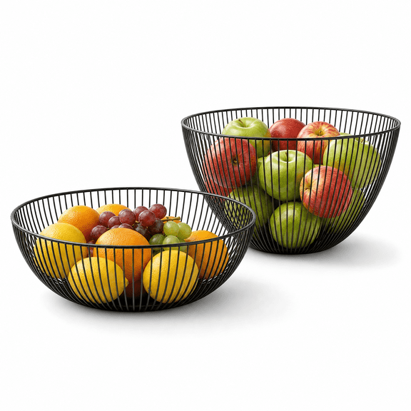 PLUZON Black Metal Rustproof Fruit Storage Baskets 2 Count