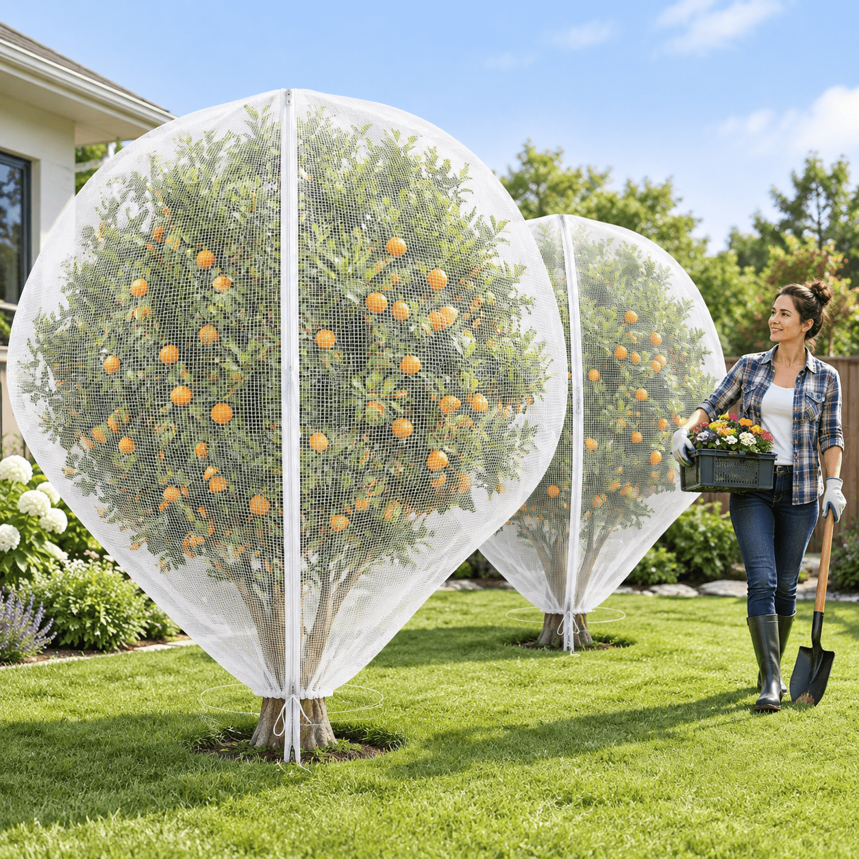 2 Pack Fruit Tree Netting, 15 x 15 ft, Polyethylene Garden Mesh for ...