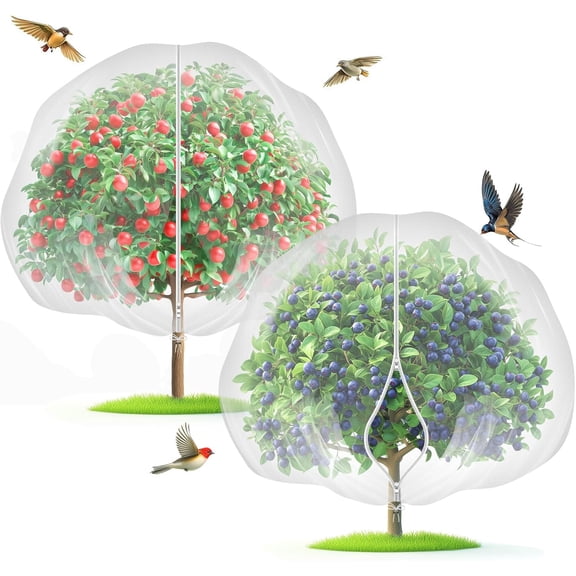 2 Pack 4'×6' Fruit Tree Netting with Double Zipper & Drawstring, Fine Mesh Pest Barrier Cover, Repels Cicadas, Birds, Squirrels, Deer and Insects, Ideal for Blueberry, Tomato and Garden Plants
