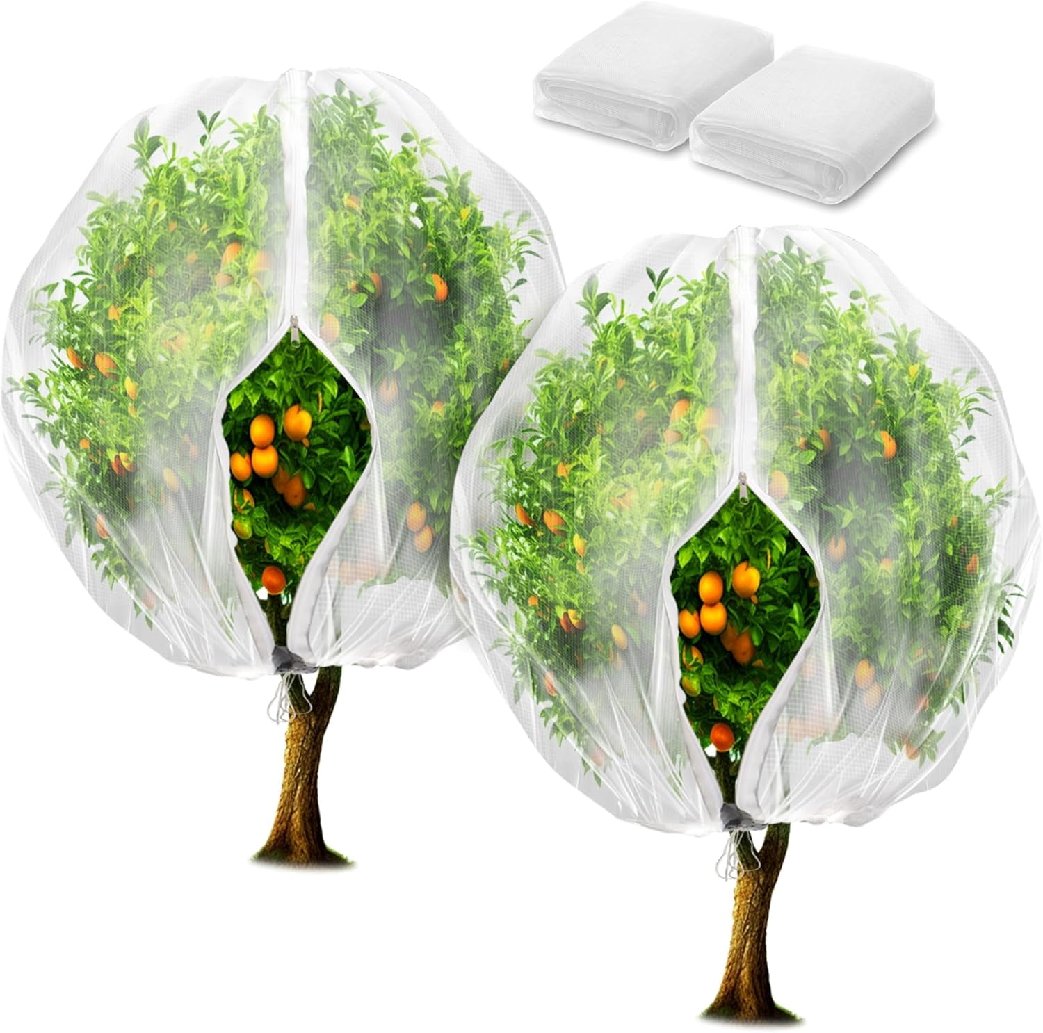 2 Pack Fruit Tree Netting Bags with Zipper and Drawstring, 8 x 8ft ...
