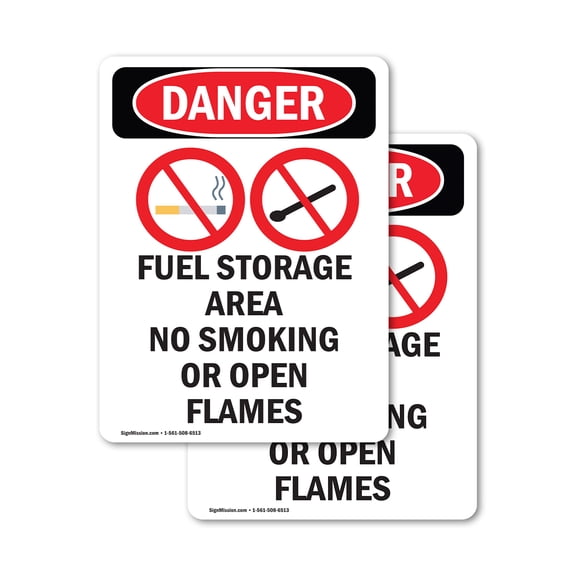 (2 Pack) Fuel Storage Area No OSHA Danger Sign 10 Inch X 14 Inch Vinyl Label Decal Sticker Weather Resistant, UV Protected for Workplace, Business, and Construction Site, Made in the