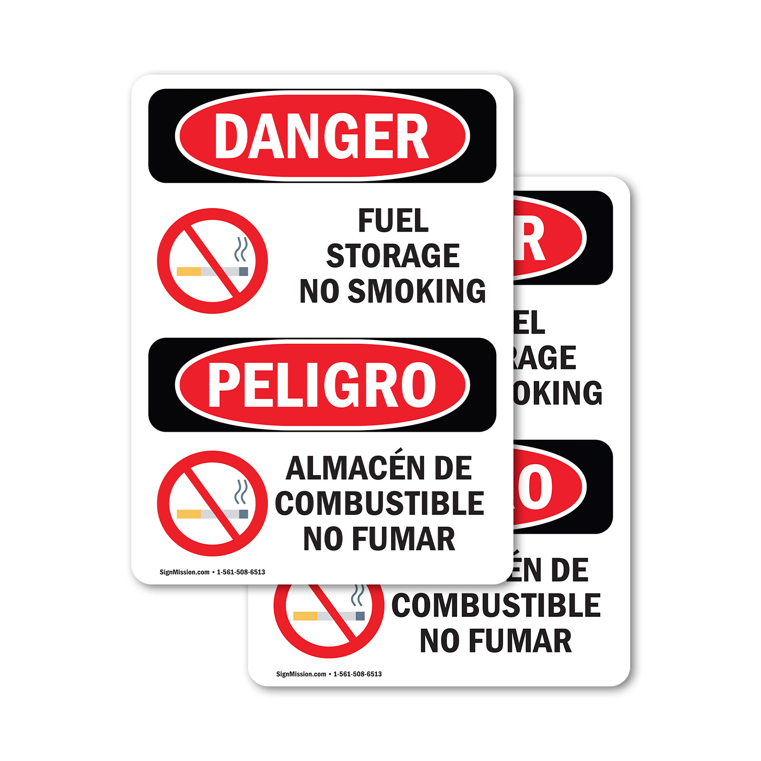 (2 Pack) Fuel Storage No Smoking Bilingual OSHA Danger Sign 5 Inch X 7 ...